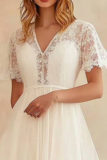 Ivory A Line Graduation Dress with Lace